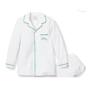Petite Plume The Colony Hotel Childrens Pajama Set Size 12 White & Green Piping